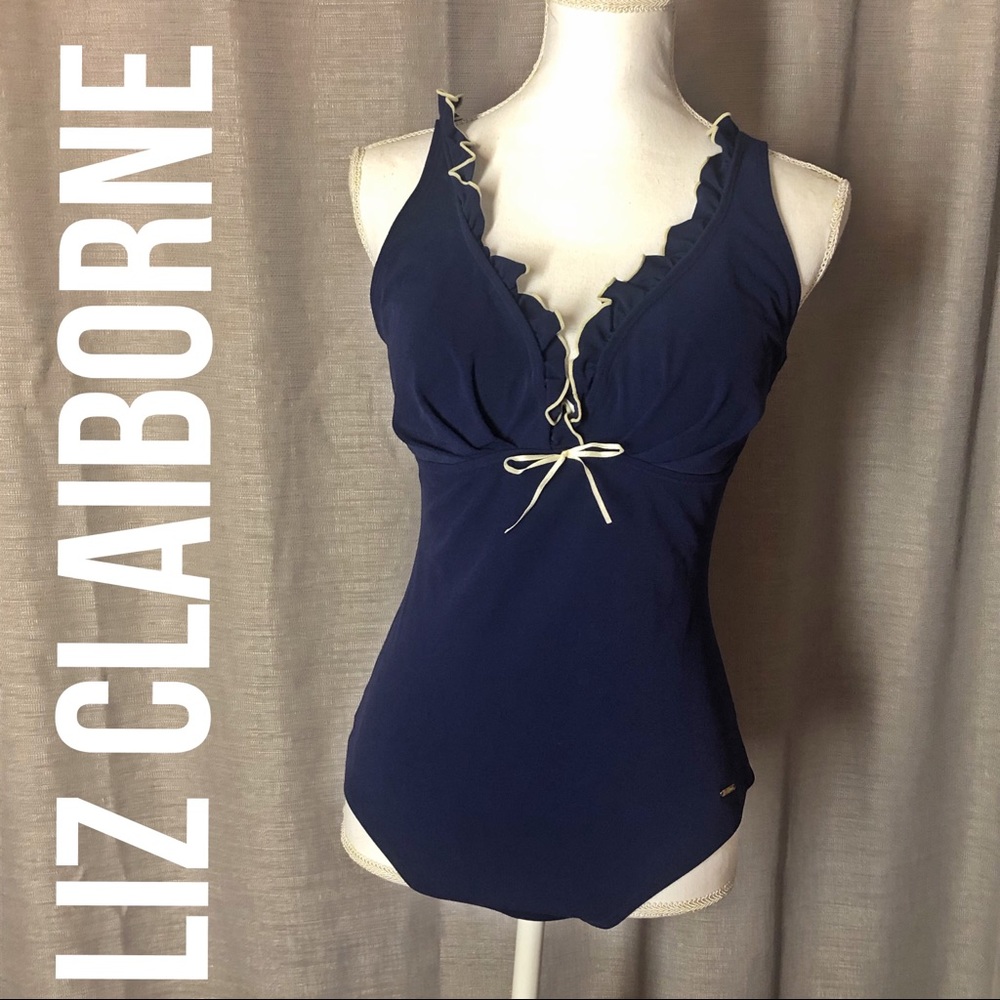 Liz Claiborne Ruffled V Neck One Piece